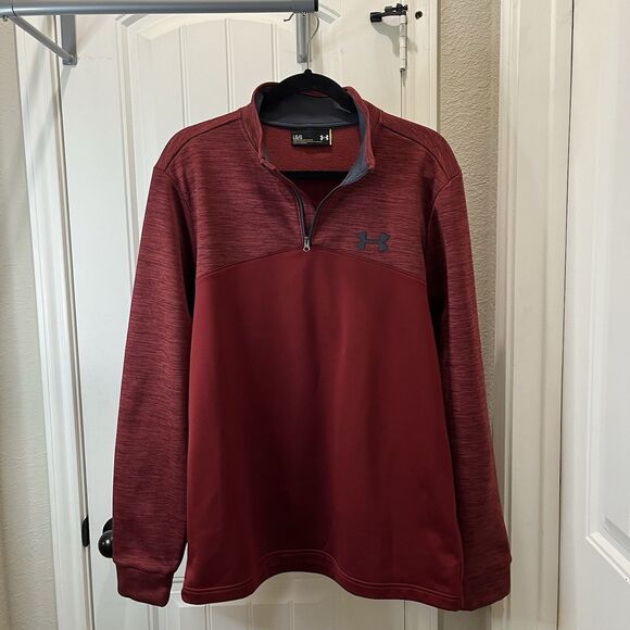 Under Armour Sweater Mens Size L Heather Quarter Zip Maroon Fleece Jacket Loose - Picture 5 of 9